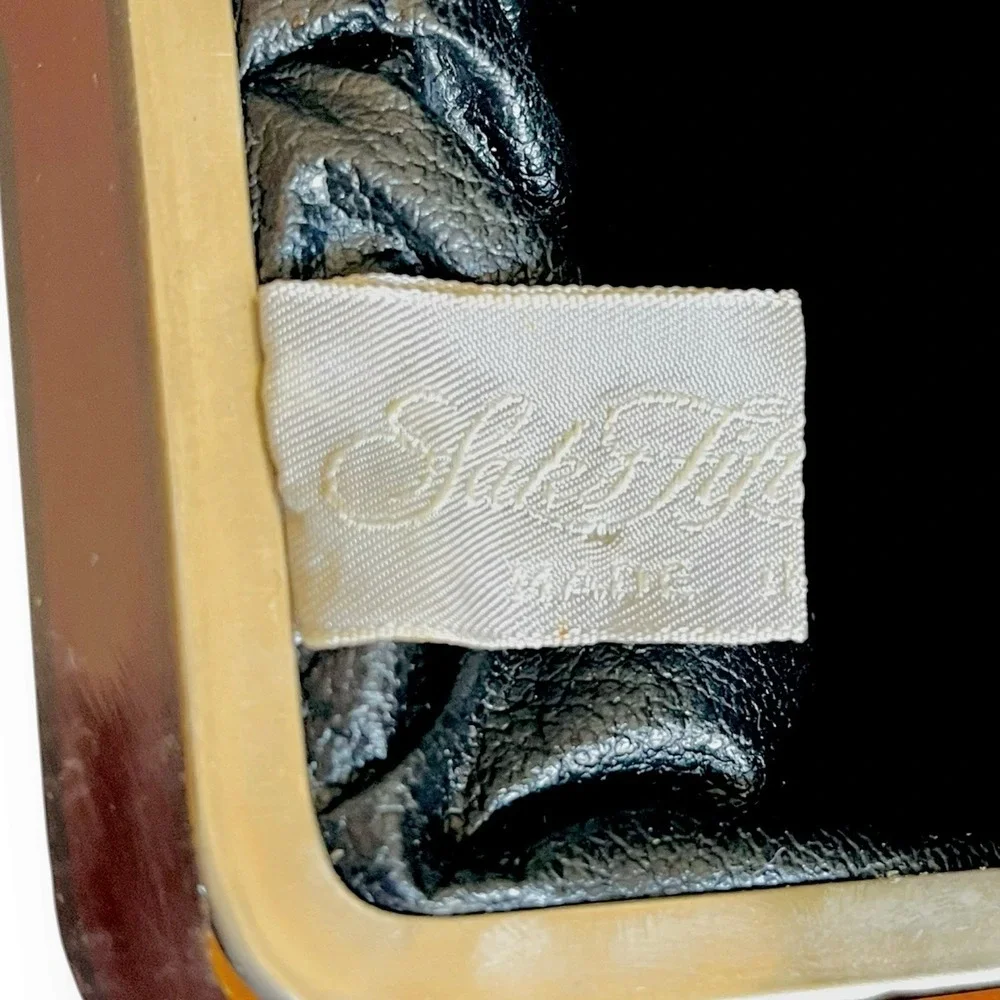 Vintage Saks Fifth Avenue Suede Satchel Shoulder Bag Brown Lucite Strap‎